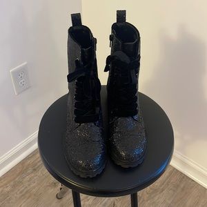 Black glitter combat boots